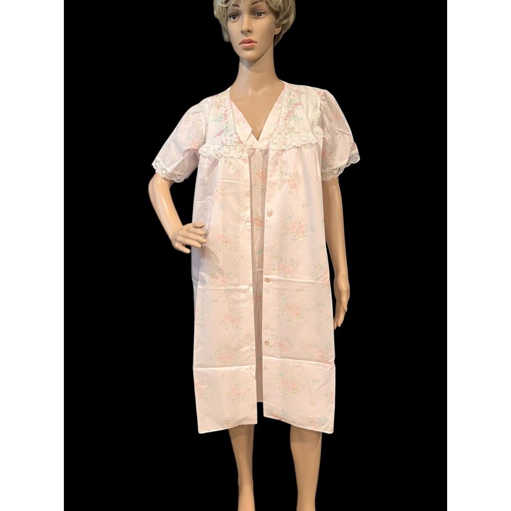 DANNI New York 60's/70's Night Dress & House Coat Vtg Pink Floral NWT Sz L
